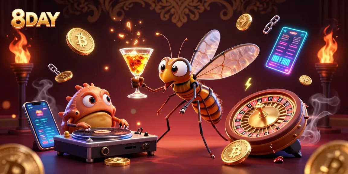 Play the exciting casino games at 8DAY with captivating mascot and dynamic elements.