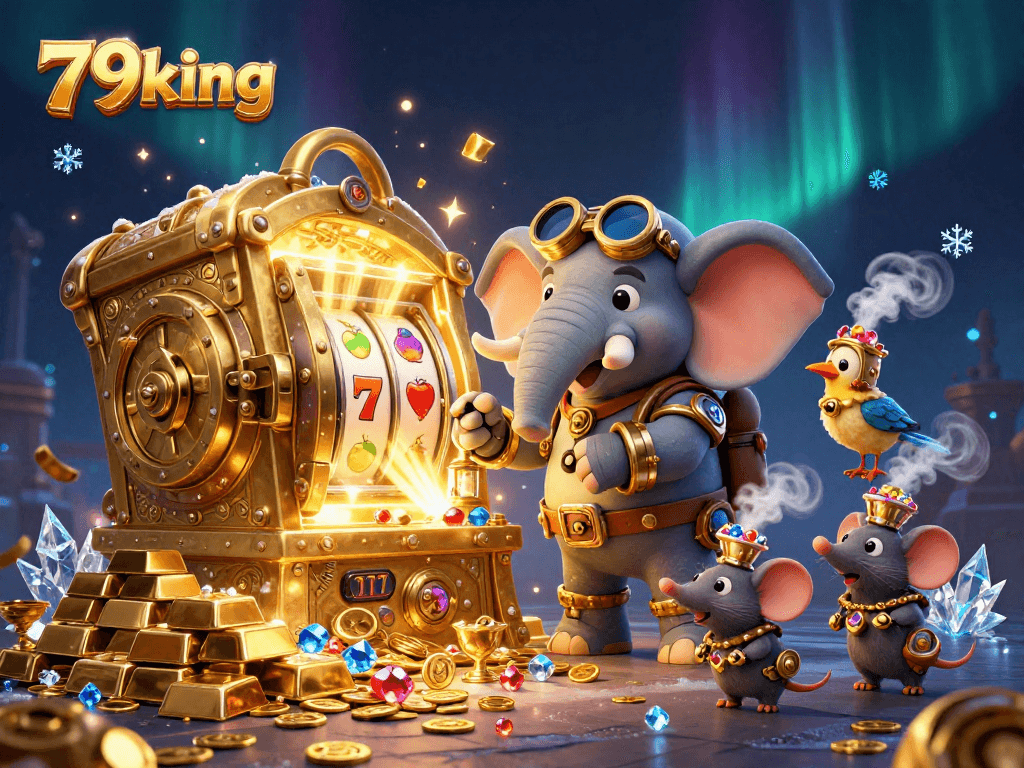 Spin the reels at 79king with a vibrant steampunk casino scene bursting with treasure!