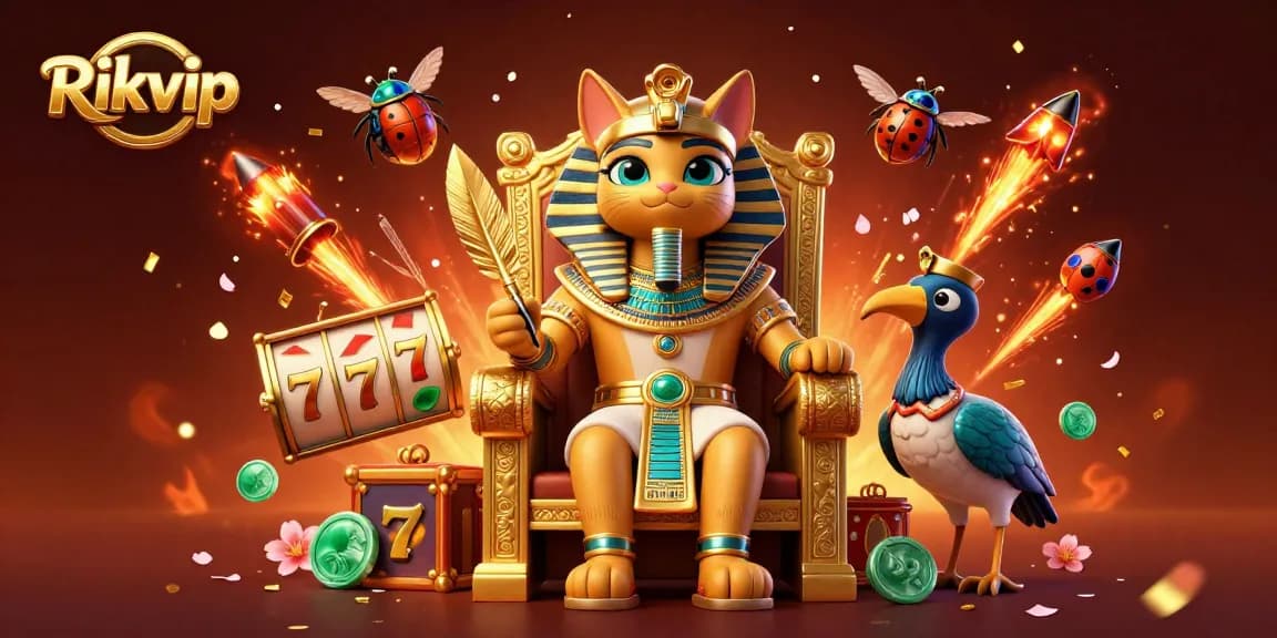 Experience the excitement of Rikvip with animated slot reels and vibrant casino elements in a stunning 3D scene.