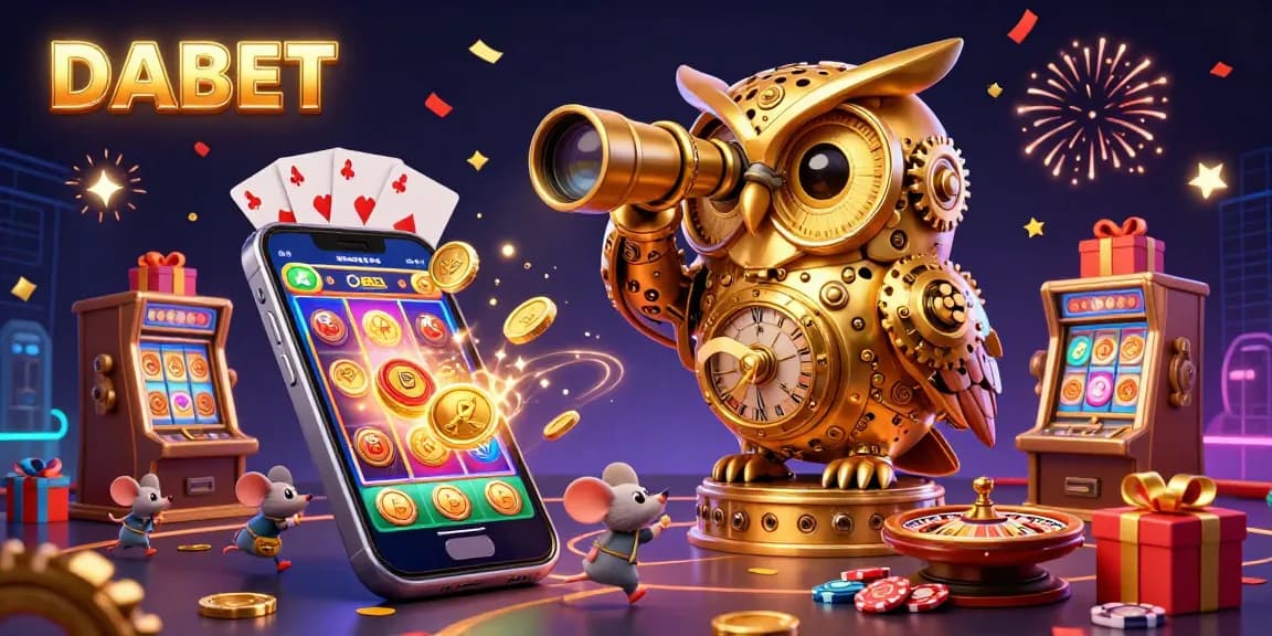 DABET brings a captivating casino experience alive with a golden owl and energetic slot game action.
