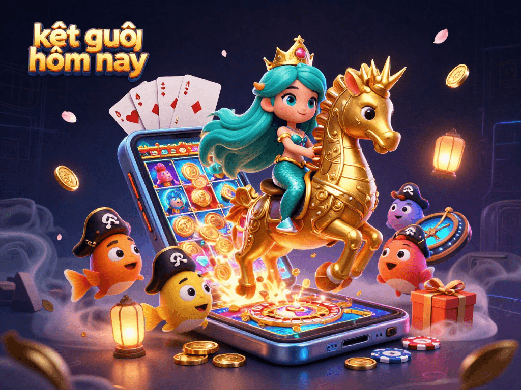 Experience the excitement of kết quả hôm nay with vibrant animated characters and colorful casino elements.