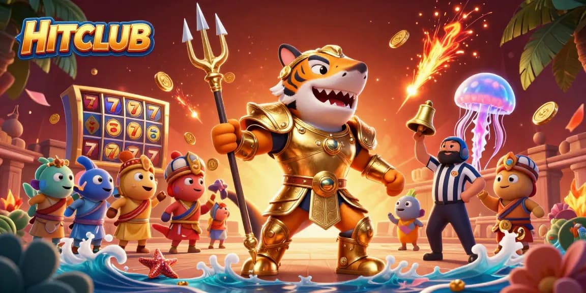 HITCLUB unleashes epic gaming excitement with a dynamic shark hero and vibrant casino elements