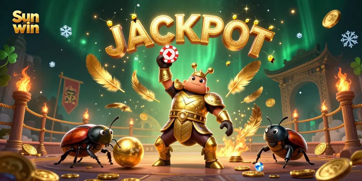 Engage in the thrilling Sun win experience with a dazzling beetle duo celebrating a jackpot.