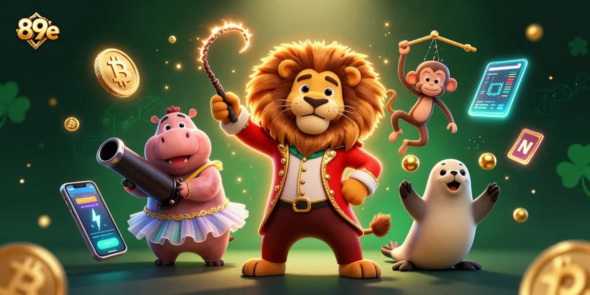 Experience dynamic games with 89e amidst whimsical characters and vibrant elements.