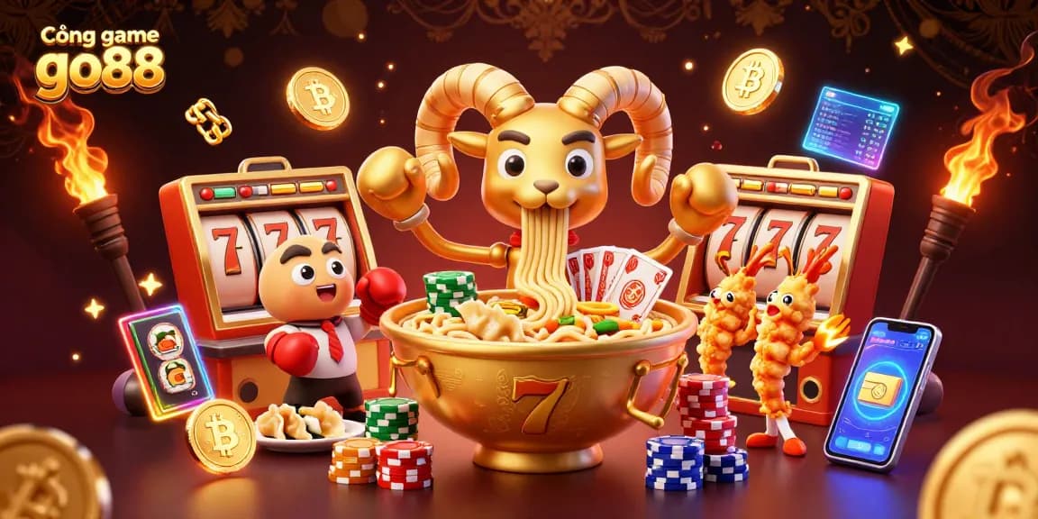 Engage in exciting gaming experiences at Cổng game go88 with vibrant slot reels and unique character elements.