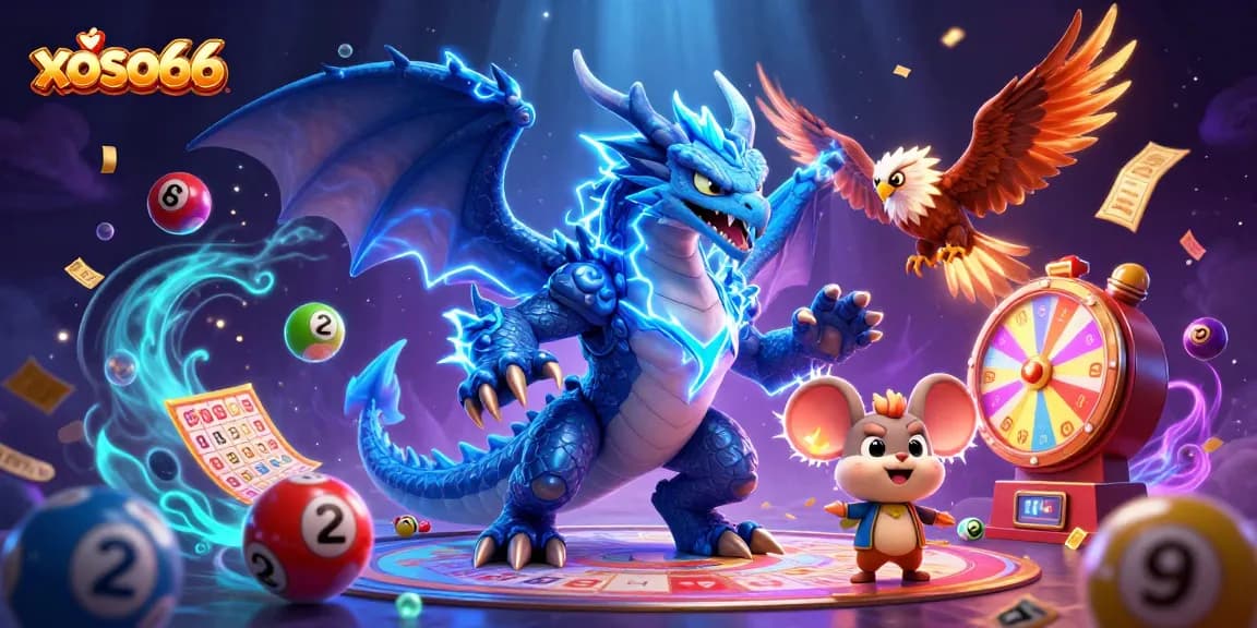 Experience exciting chances with xoso66 in a dynamic 3D lottery-themed illustration full of vibrant game elements.