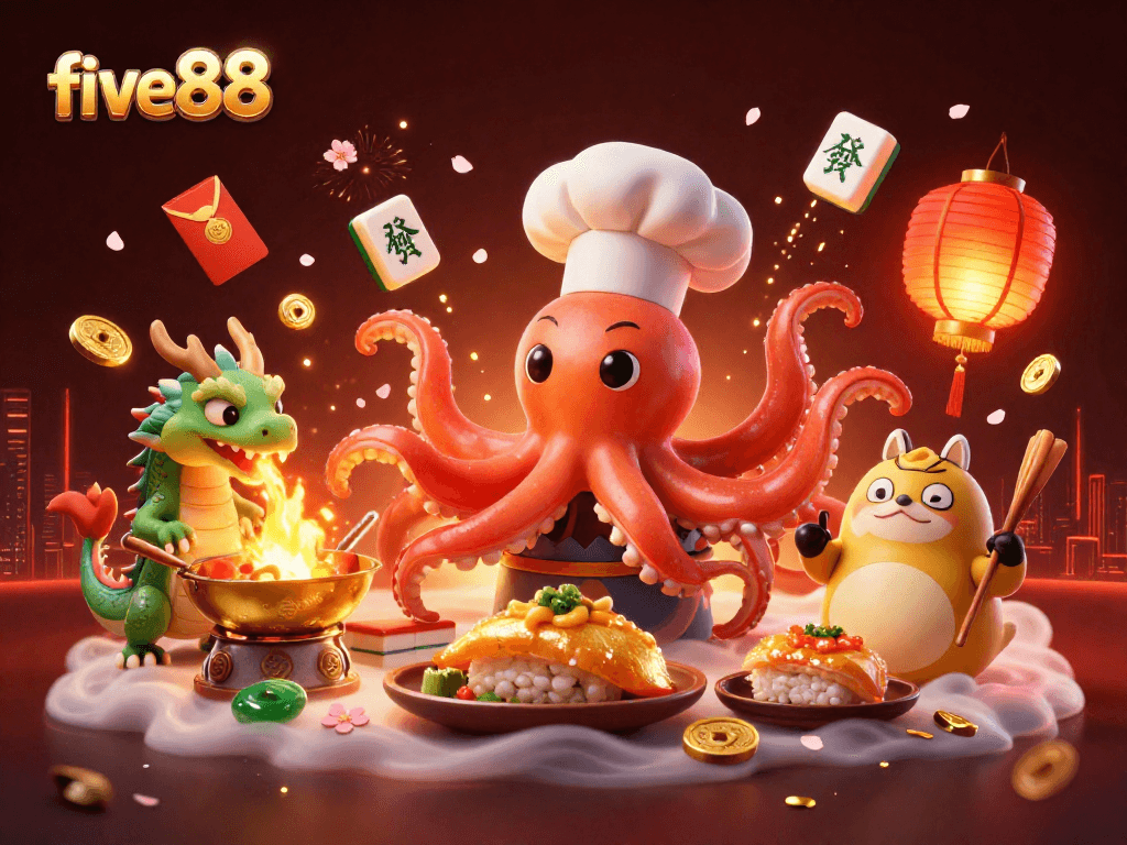 Experience the vibrant excitement of five88 with unique characters and dynamic gambling elements.