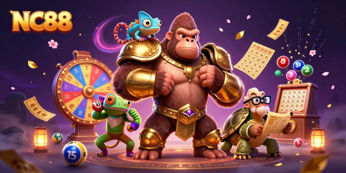 Experience NC88's exciting lottery action with vibrant characters and dynamic gaming elements.