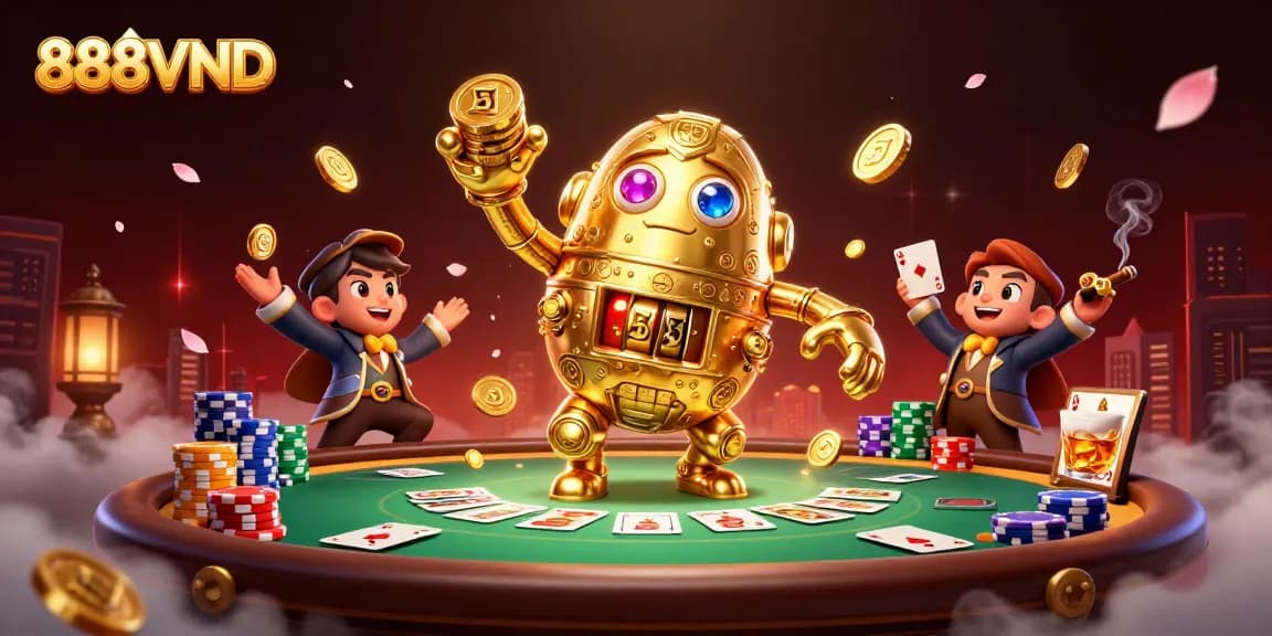 Immerse in the vibrant action of 888VND with golden golems and poker excitement.
