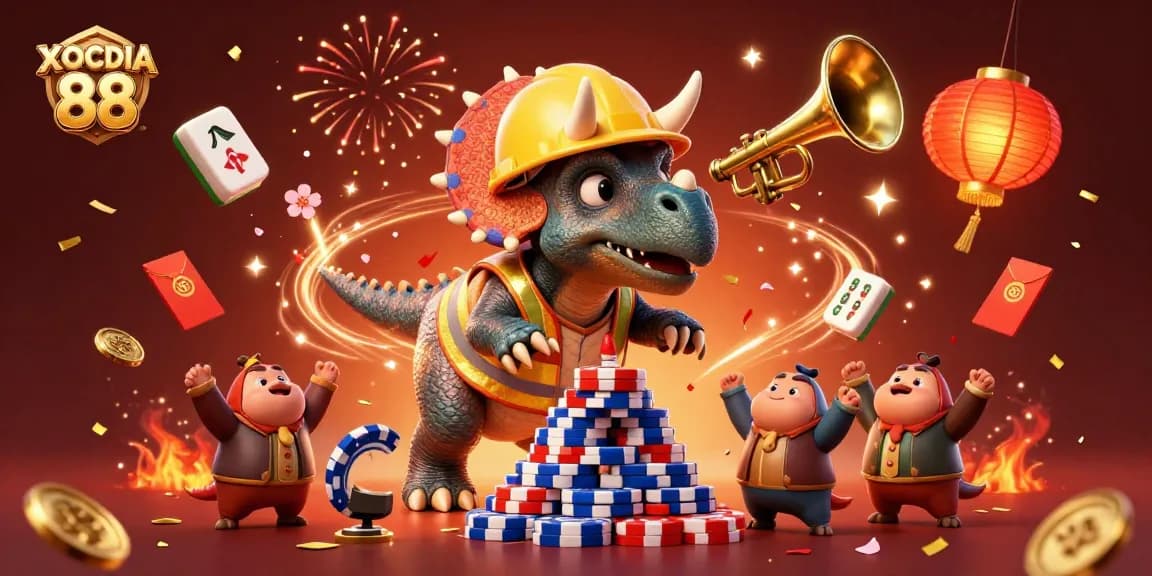 Engage in thrilling gameplay at XOCDIA 88 with bold poker chip celebrations and vibrant decorations.