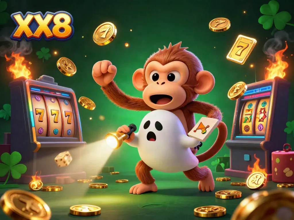 Engage with the immersive gaming experience of XX8 featuring playful characters and vibrant casino elements.