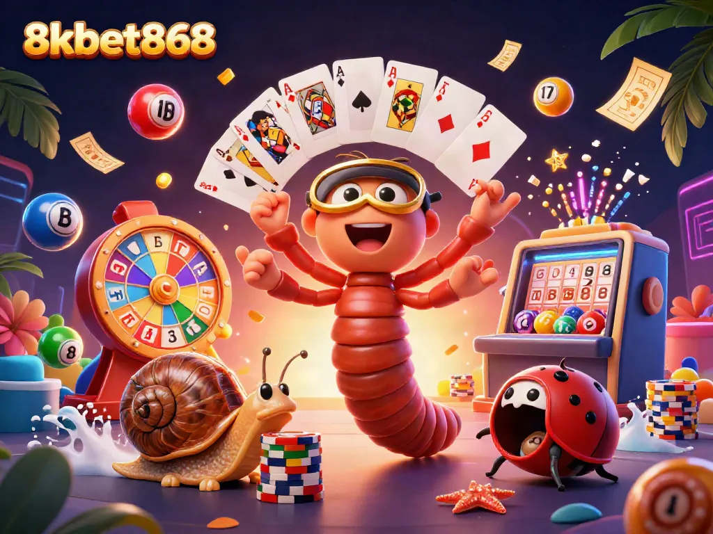Engage in thrilling games at 8xbet868, featuring a vibrant casino scene with dynamic elements.