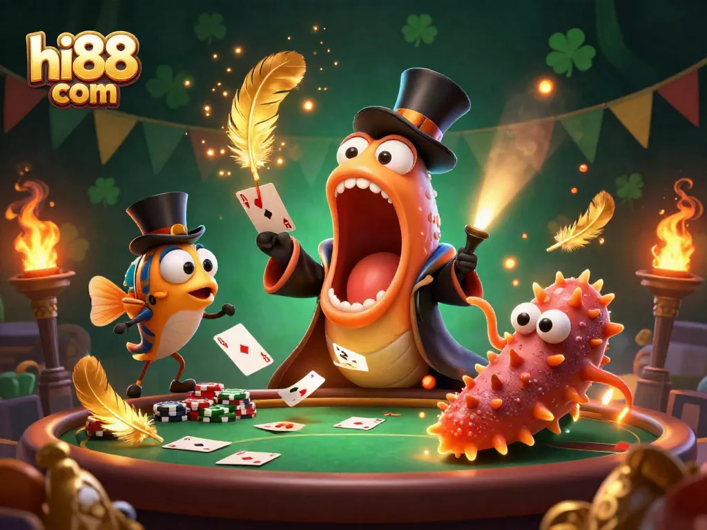 Experience hi88 com with a thrilling card magic act featuring whimsical sea creatures in a casino setting.