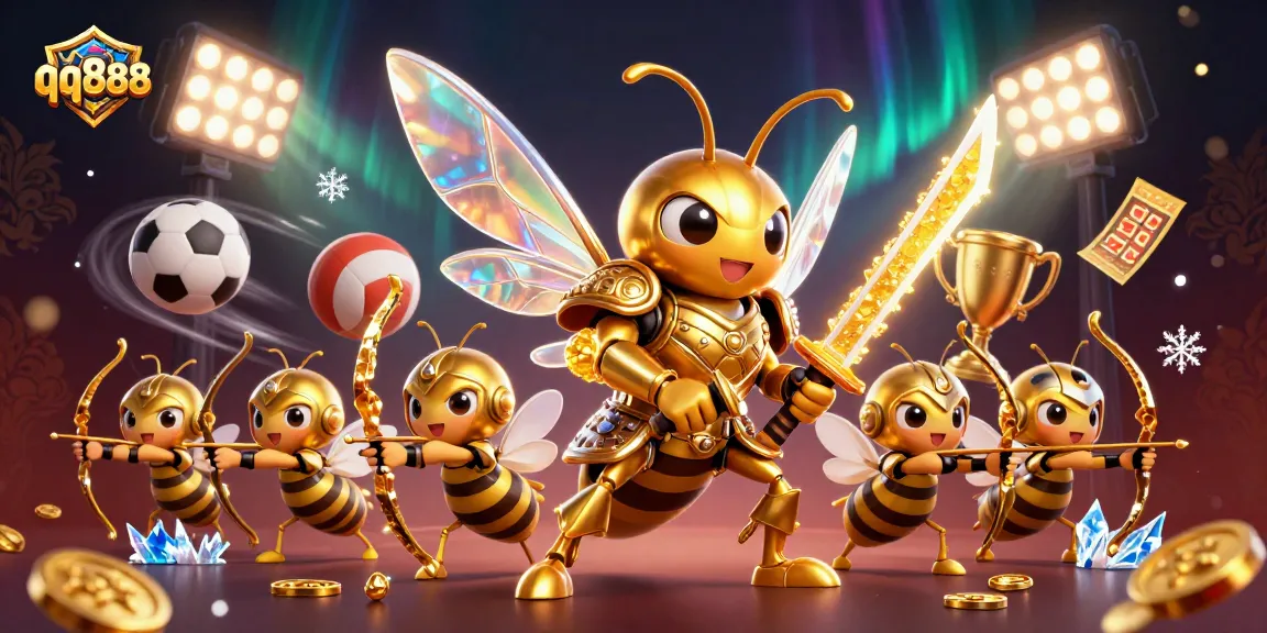 Experience thrilling action with qq888 as a golden hornet warrior leads the bee archers in a vibrant online casino scene.