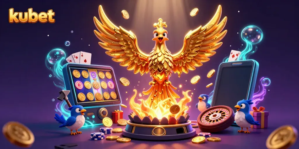 Experience kubet's thrilling live casino with a golden phoenix and immersive gaming elements.