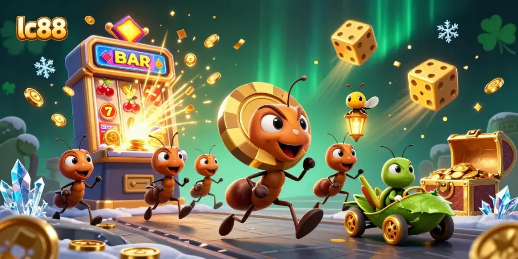 Engage in thrilling gameplay at lc88, featuring a vibrant 3D treasure heist scene with casino elements.