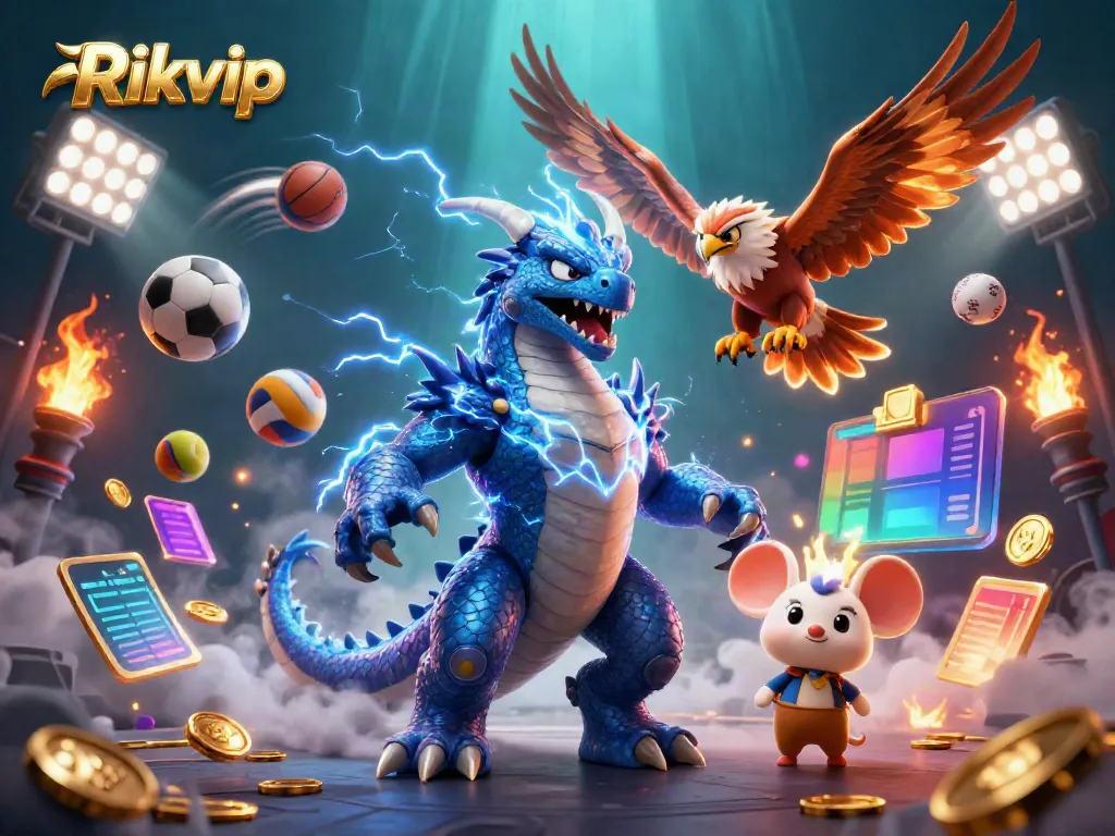 Engage with exciting Rikvip gambling action featuring vibrant characters and dynamic sports elements.