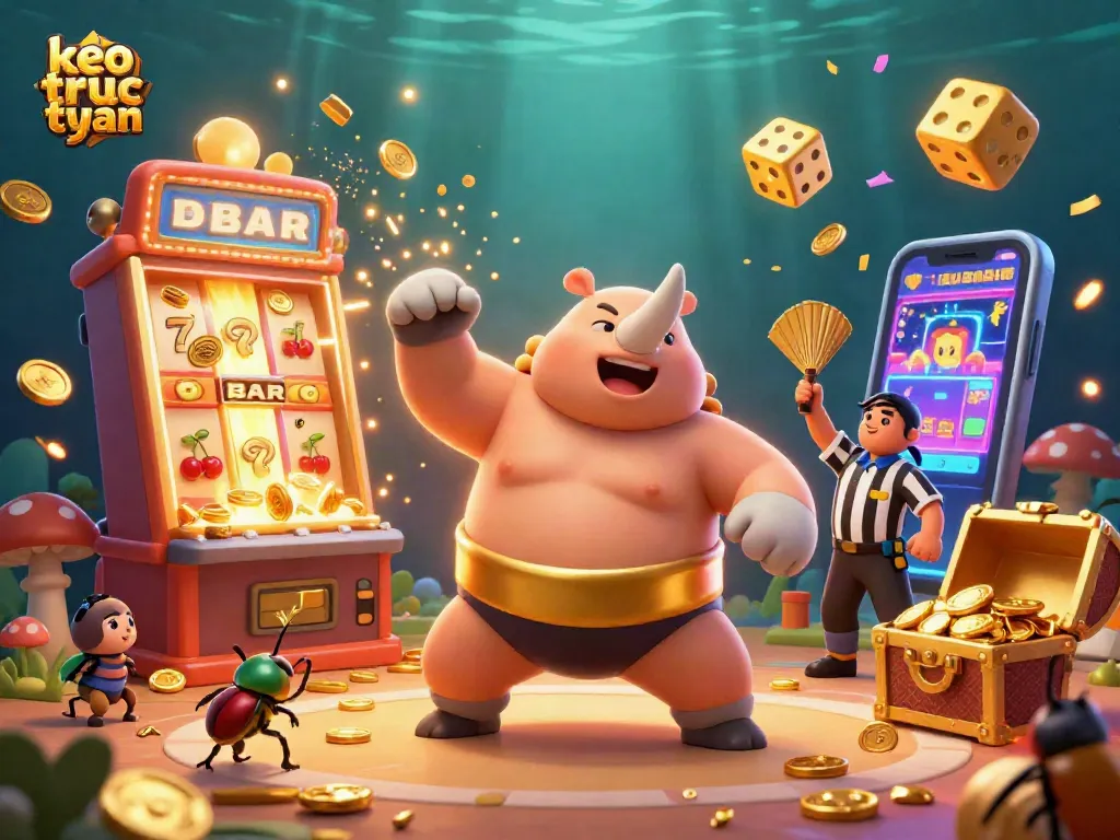Experience the excitement of keo truc tuyen as a beetle champion reveals casino treasures in a dynamic scene.