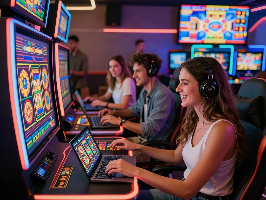 Diverse players reveling at the best non gamstop casinos UK, enjoying an exciting online gaming experience.