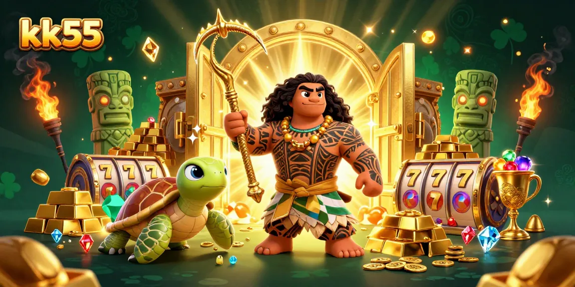 Experience excitement at kk55 with a vibrant gaming scene featuring treasures of slot games.