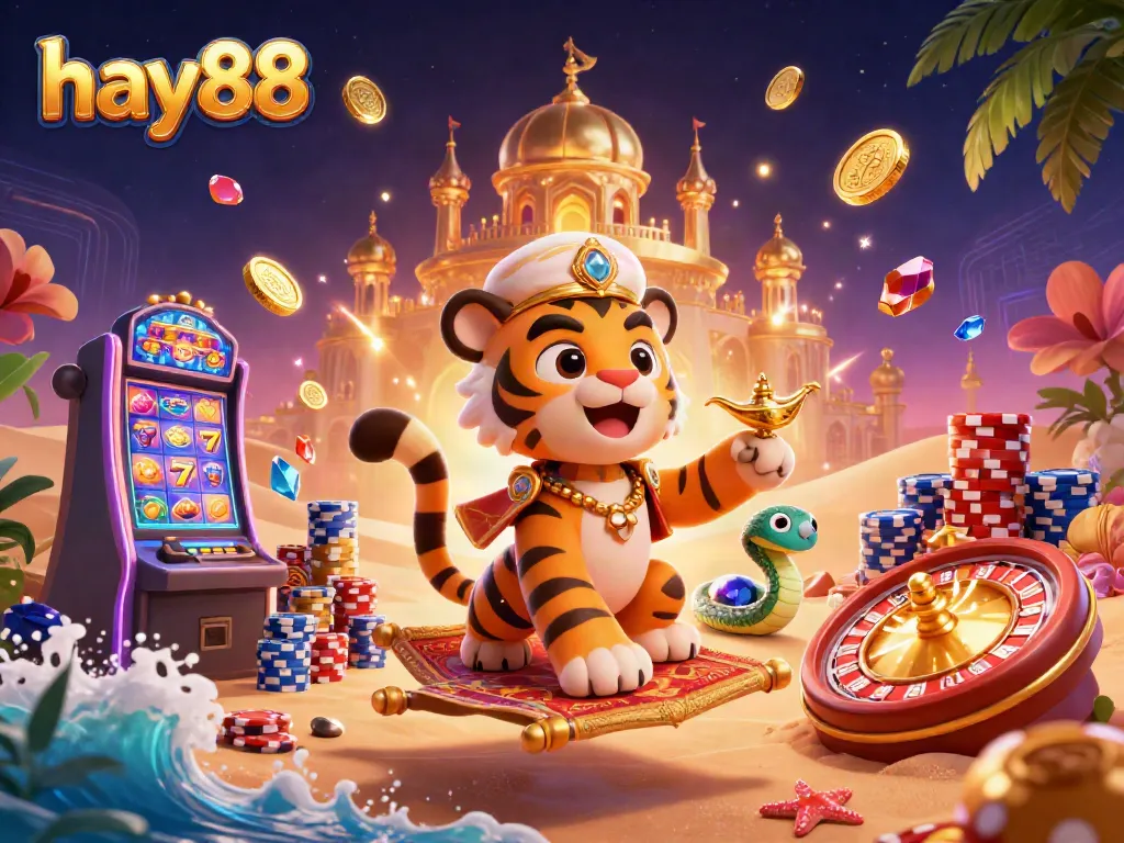 Experience thrilling gaming action at hay88 with vibrant slot machines, golden treasures, and lively characters.