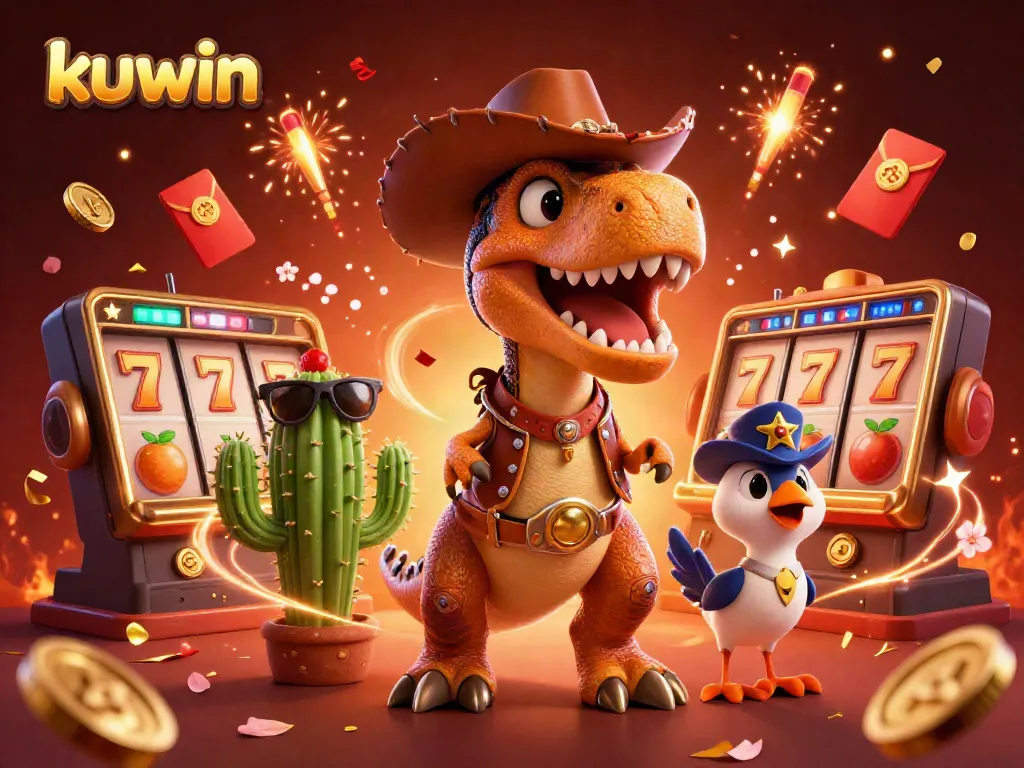 Experience winning jackpots with kuwin at this vibrant 3D casino scene filled with festive elements.