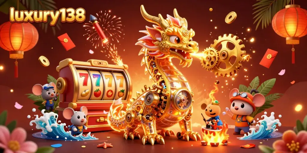 Engage in luxury138 slot games featuring golden dragons and vibrant fireworks for thrilling wins.