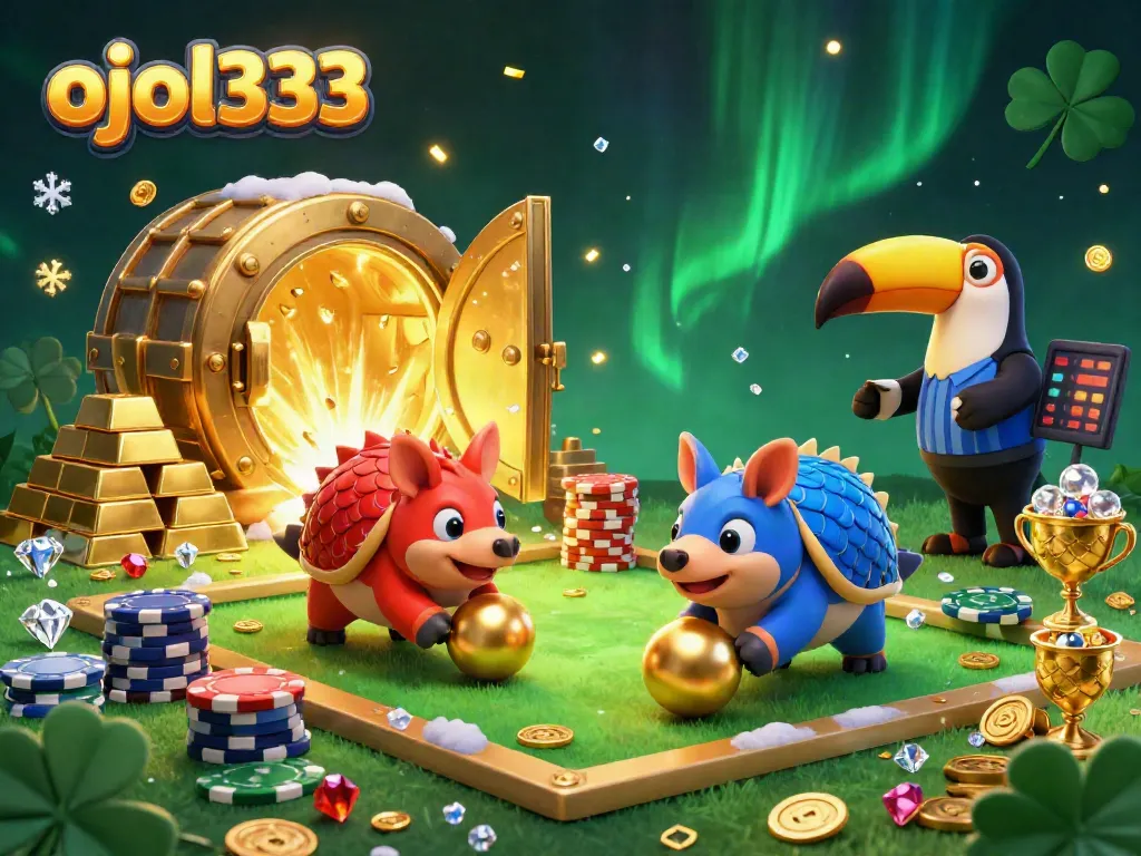 Score big with ojol333 as rival pangolins roll towards poker chips in a vibrant casino scene.