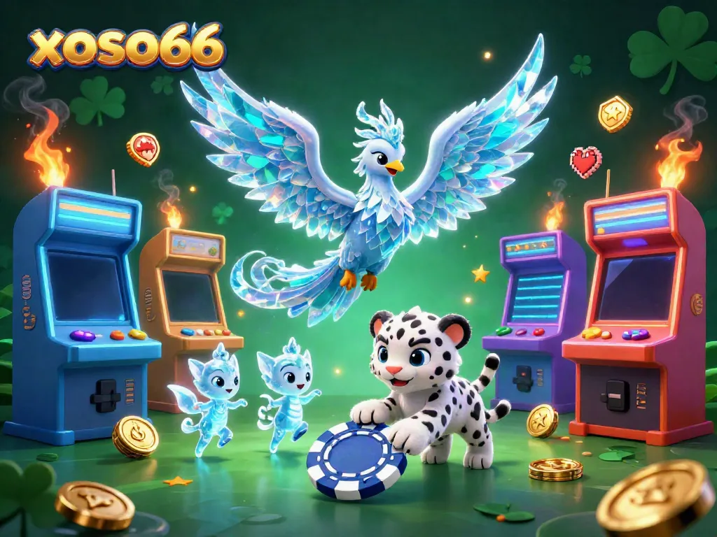 Experience xoso66 action with a vibrant ice-themed casino illustration featuring magical creatures.