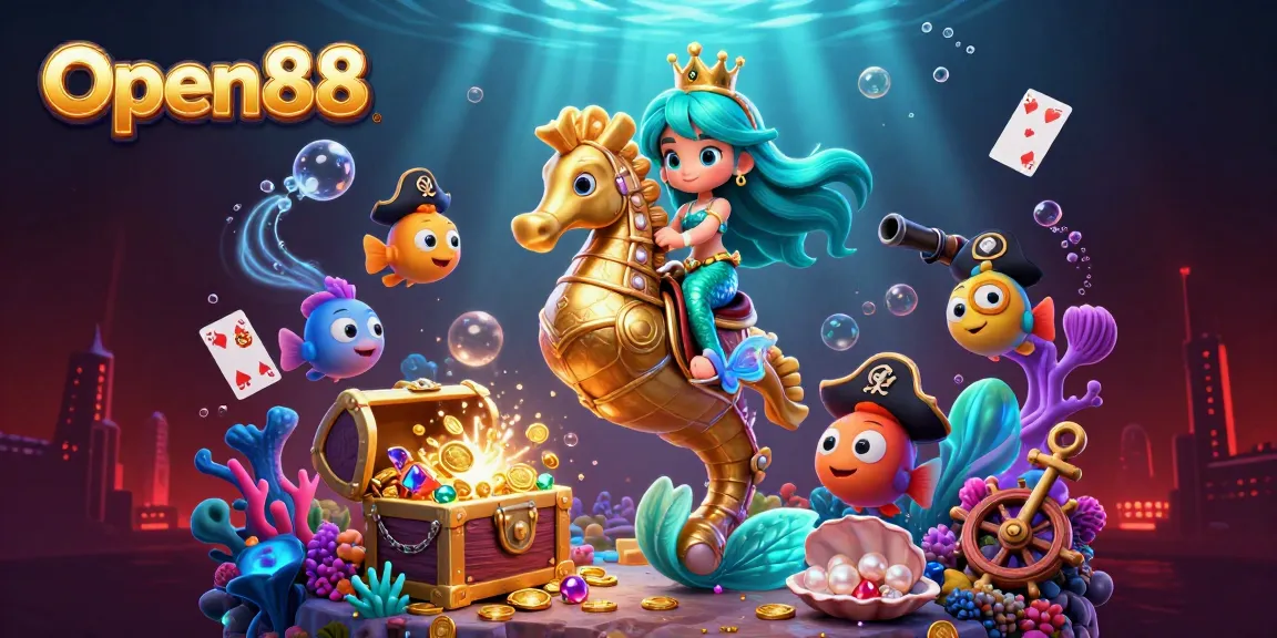 Experience thrilling gaming action with Open88's vibrant mermaid scene filled with treasure and pirate fish.