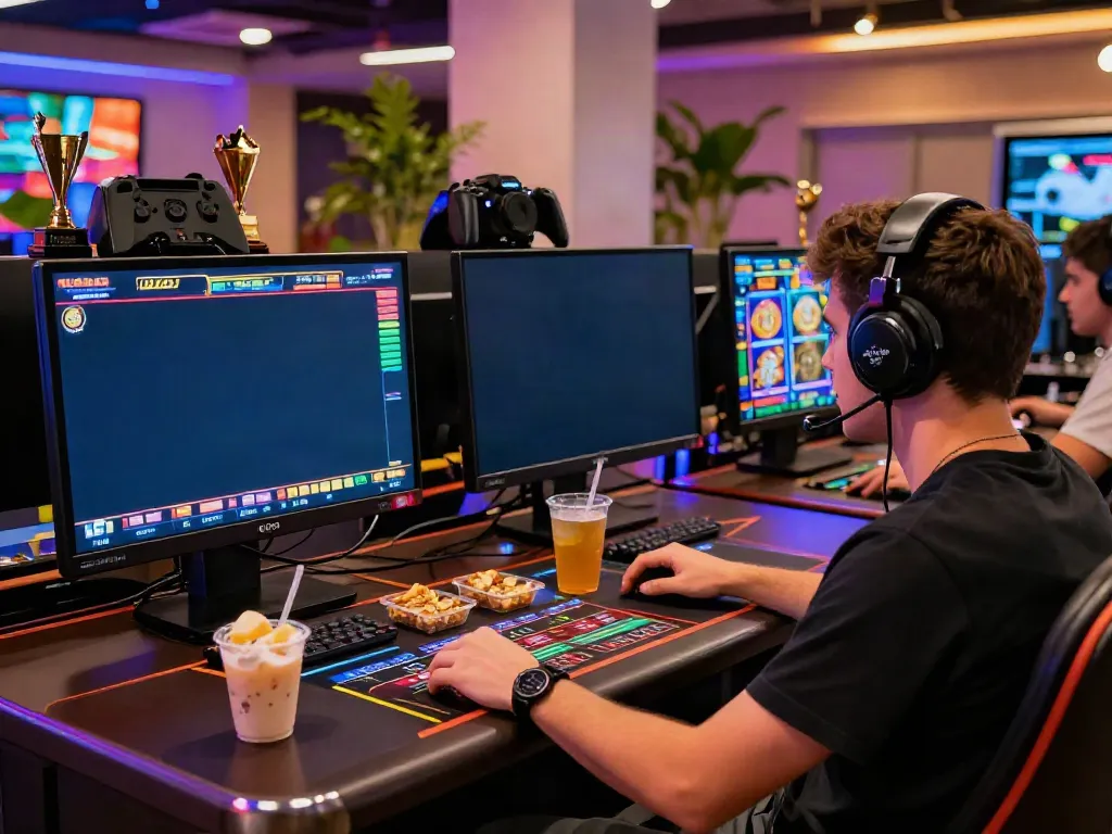 Engaged player enjoying the best non gamstop casinos uk experience in a lively gaming room