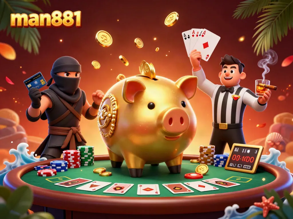 Experience thrilling action on man881 with a dynamic sumo wrestler, poker elements, and vibrant casino ambiance.