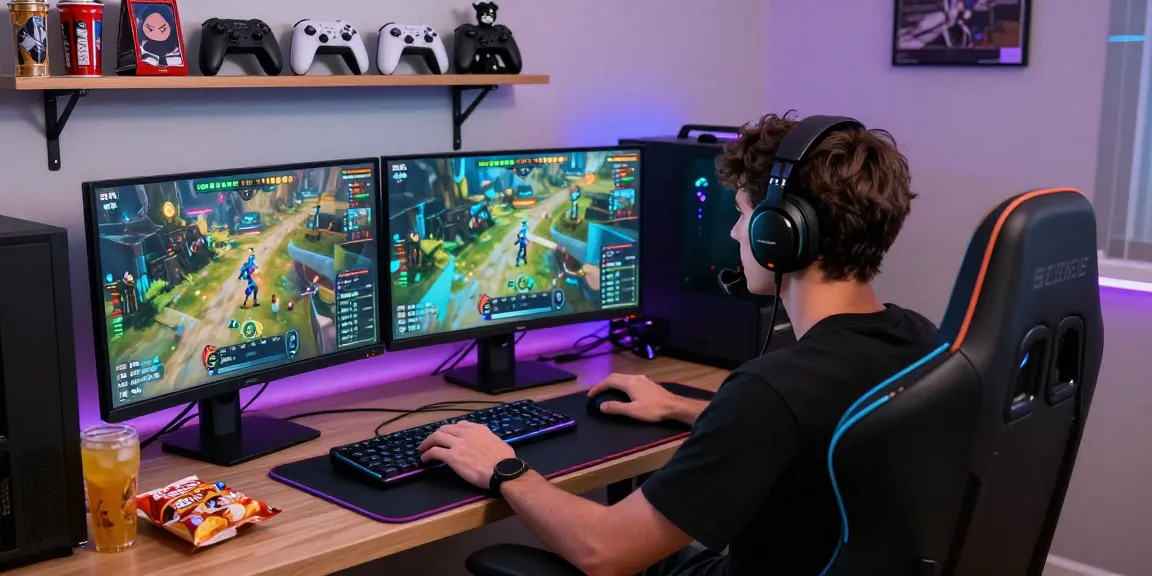 Person enjoying a vibrant gaming session on Slot7000 platform, showcasing gameplay and setup in a dynamic environment.