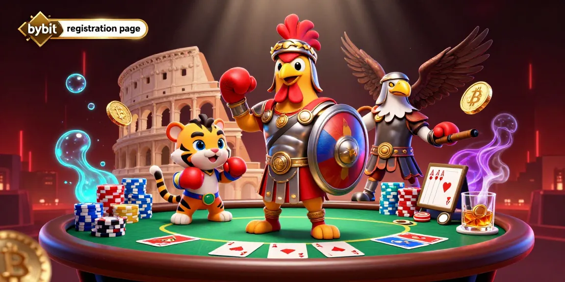 Engage with the bybit registration page through vibrant casino elements and characters.