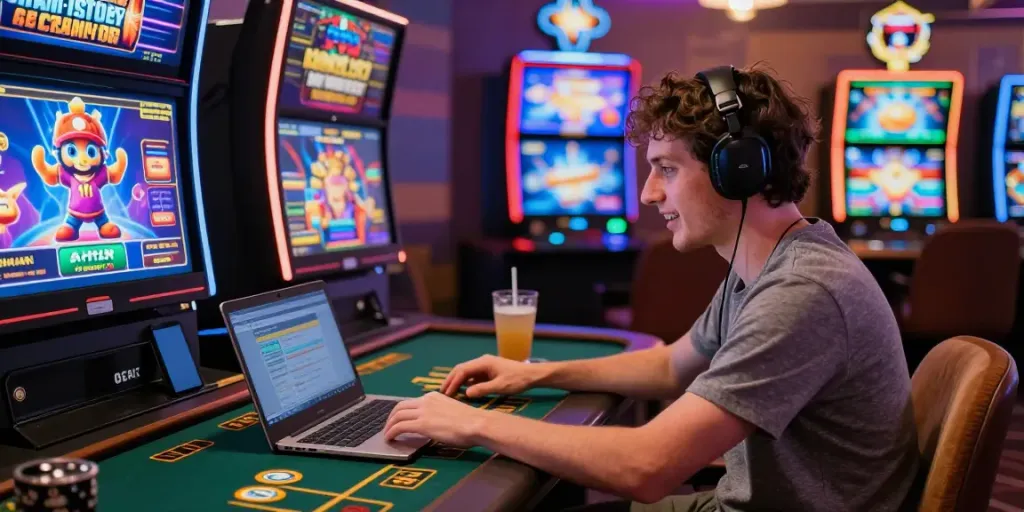 Engaging scene of a player enjoying the best non Gamstop casinos UK gaming experience with vibrant visuals.