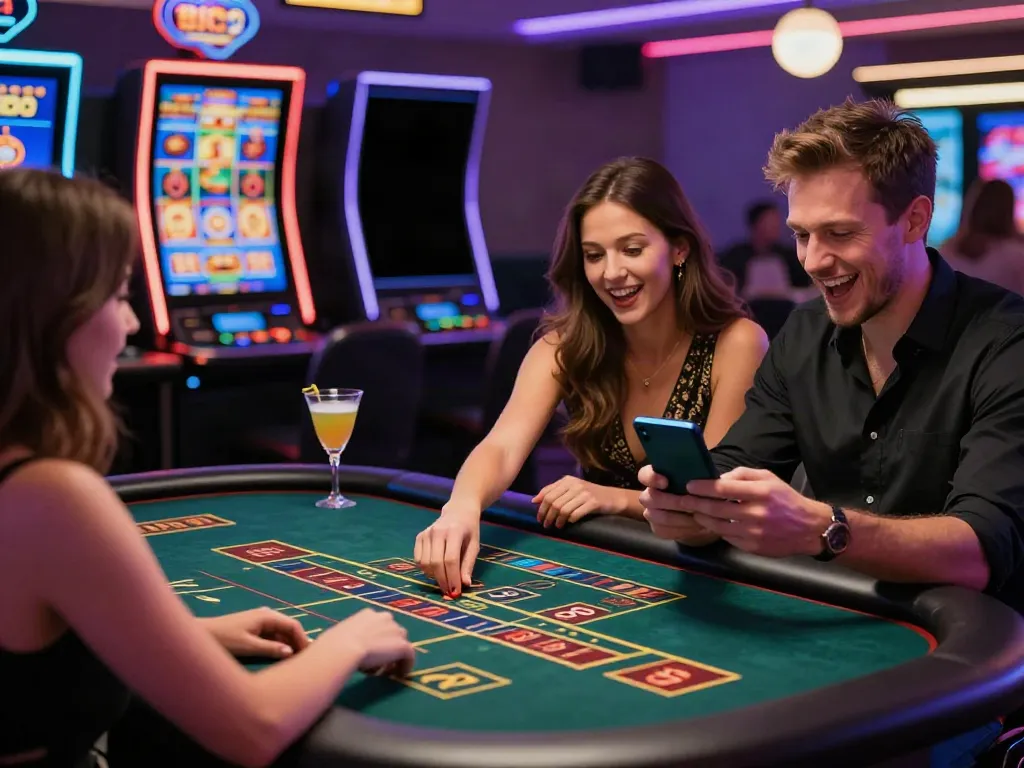Players engaging at modern tables in the best non gamstop casinos UK, highlighting social interaction and excitement.