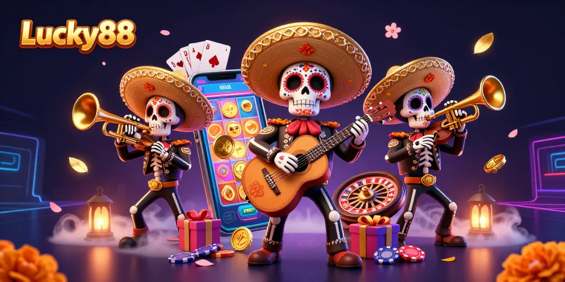 Experience thrilling wins with Lucky88 at this vibrant casino-themed scene.