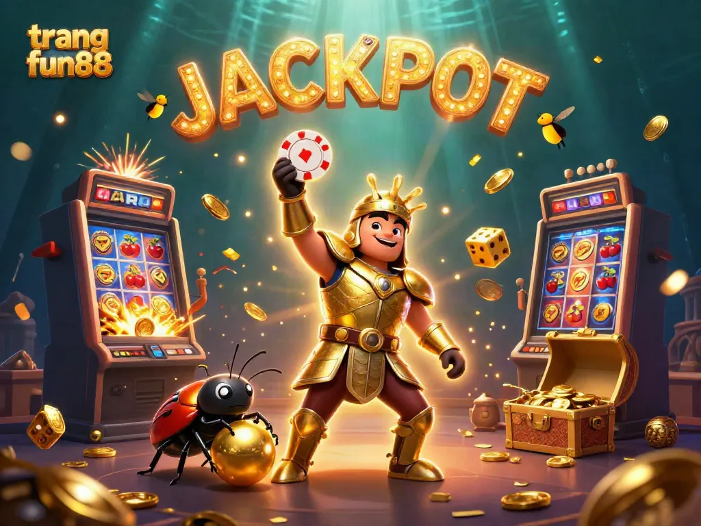 Experience the excitement of trang fun88 with a 3D illustration of a heroic beetle and casino elements.