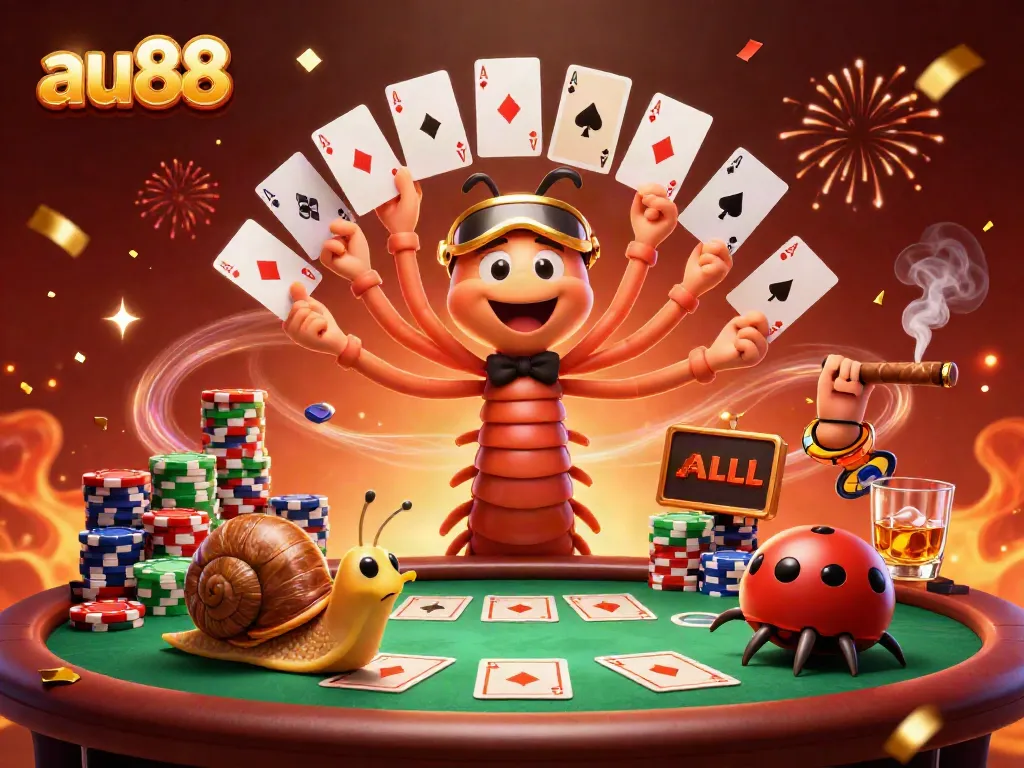 Experience the excitement of gambling with au88 theme characters in a vibrant, energetic casino scene.