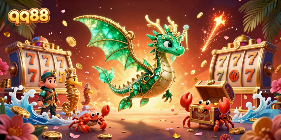 Experience thrilling wins at qq88 with dynamic slot reels and golden treasures in a vibrant casino illustration.