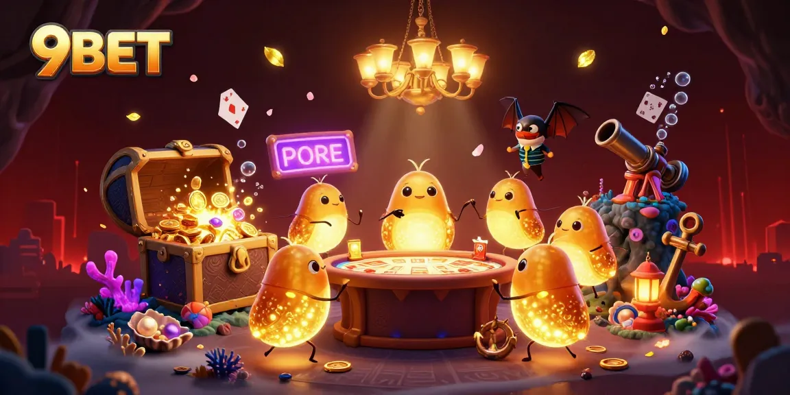 Experience thrilling gameplay with 9BET as glowworms illuminate an underwater casino scene filled with treasures.