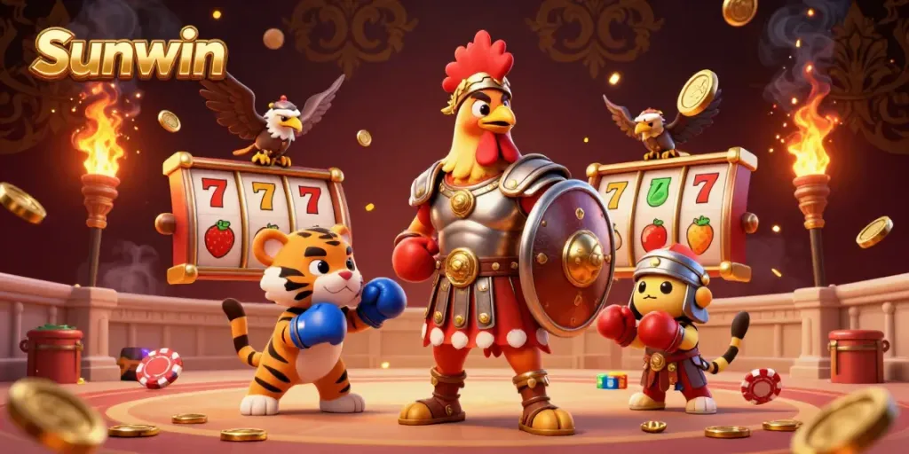 Experience thrilling gameplay at Sunwin with unique characters in a vibrant casino scene.