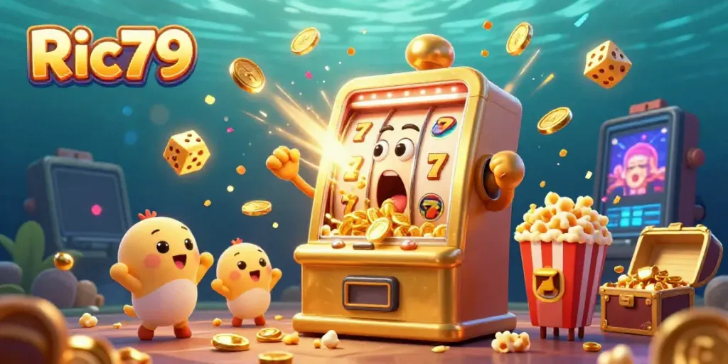 Experience the thrilling jackpot excitement with Ric79's golden slot machine and vibrant casino elements.