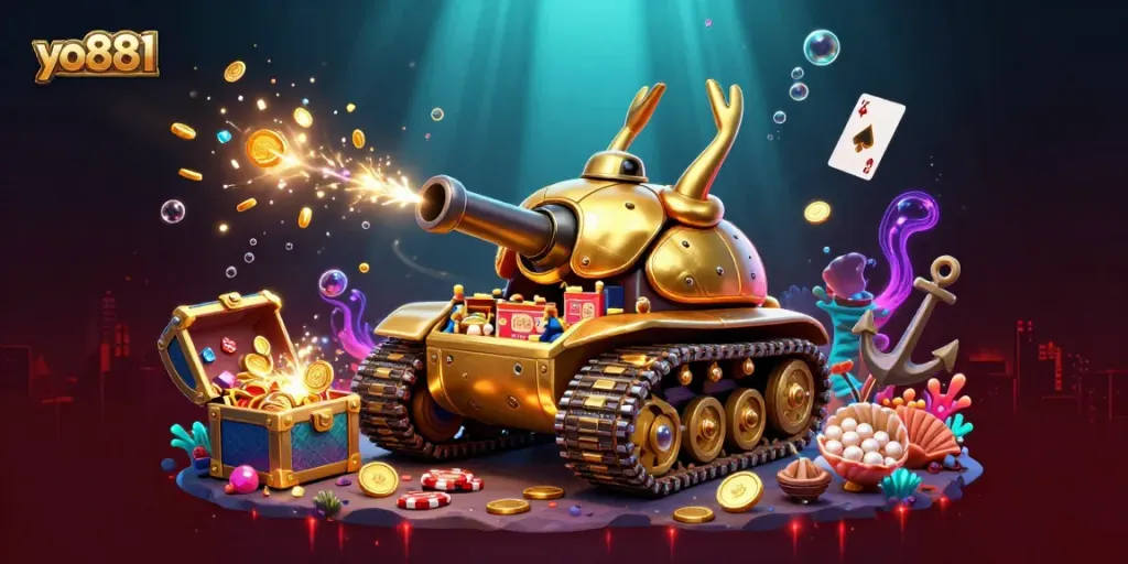 Experience the vibrant casino world of yo881 within a 3D golden beetle tank game bursting with excitement and treasures.