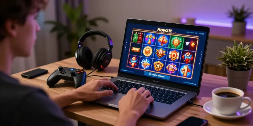 Engaging online gaming experience at Howzit Casino United Kingdom with colorful slots and cozy atmosphere.
