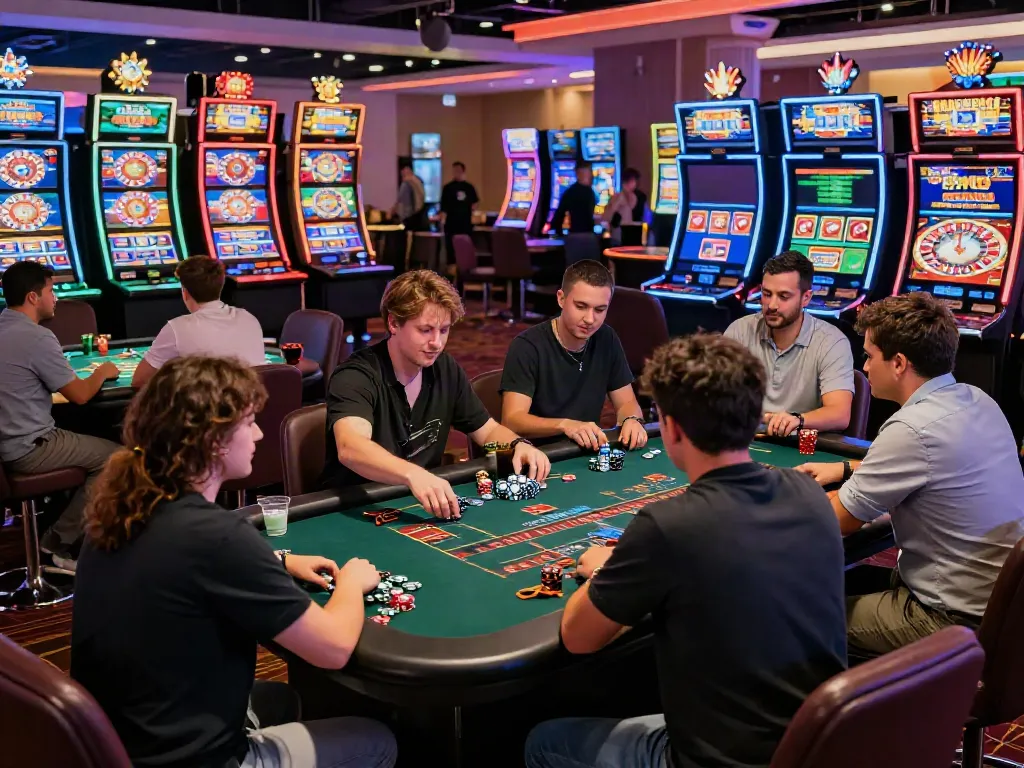 Best non gamstop casinos UK, lively gaming scene with players enjoying casino games