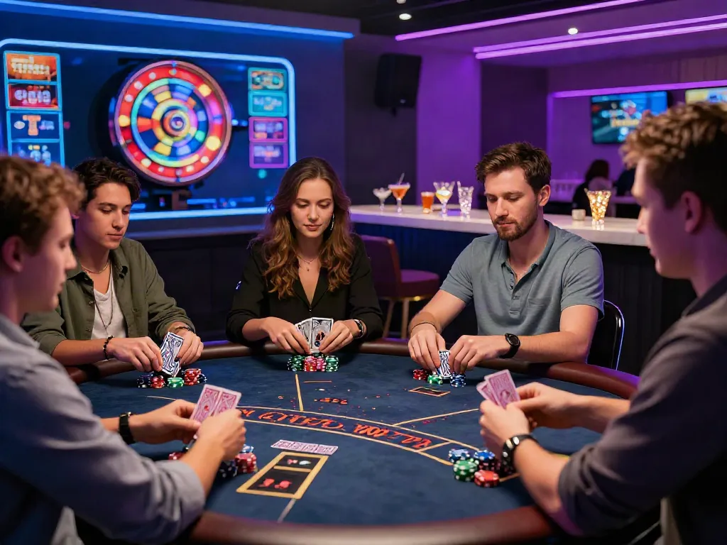 Engaging scene showcasing players at the best non gamstop casinos UK enjoying a vibrant gaming experience.