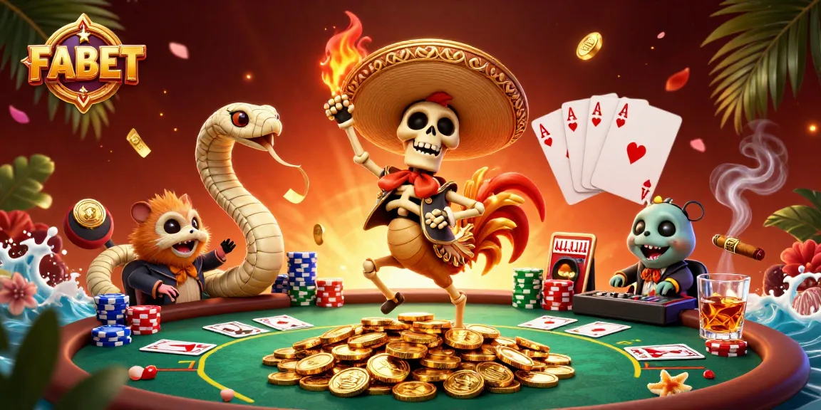 Engage with FABET's thrilling atmosphere featuring a skeleton mariachi and casino elements.
