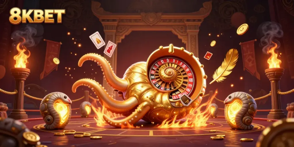 Experience thrilling gameplay at 8KBET with a captivating illustration of a dazzling casino scene.