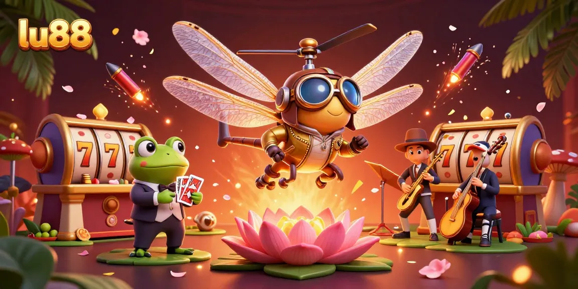 Experience thrilling gameplay at lu88 with vibrant 3D elements and exciting card deals in this illustrated casino scene.